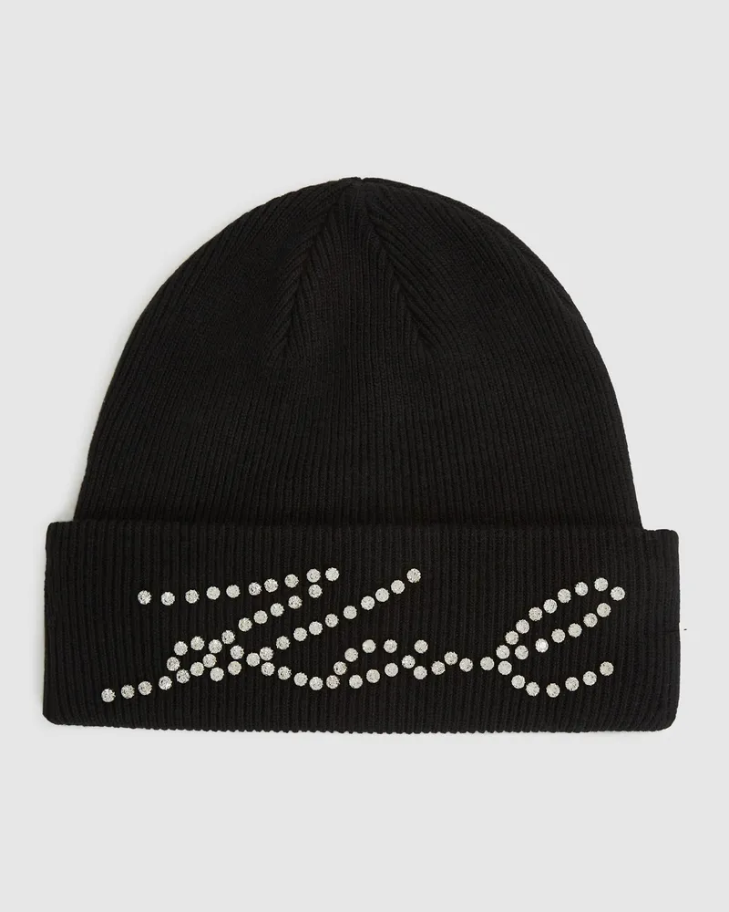 Karl Lagerfeld K/signature Mütze Mit Strass, Damen, Schwarz, Größe Schwarz