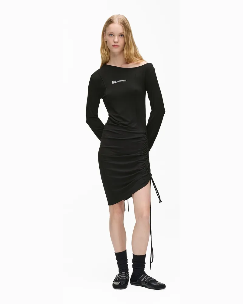 Karl Lagerfeld Off-shoulder-kleid Mit Kordelzug, Female, Schwarz, Size Black