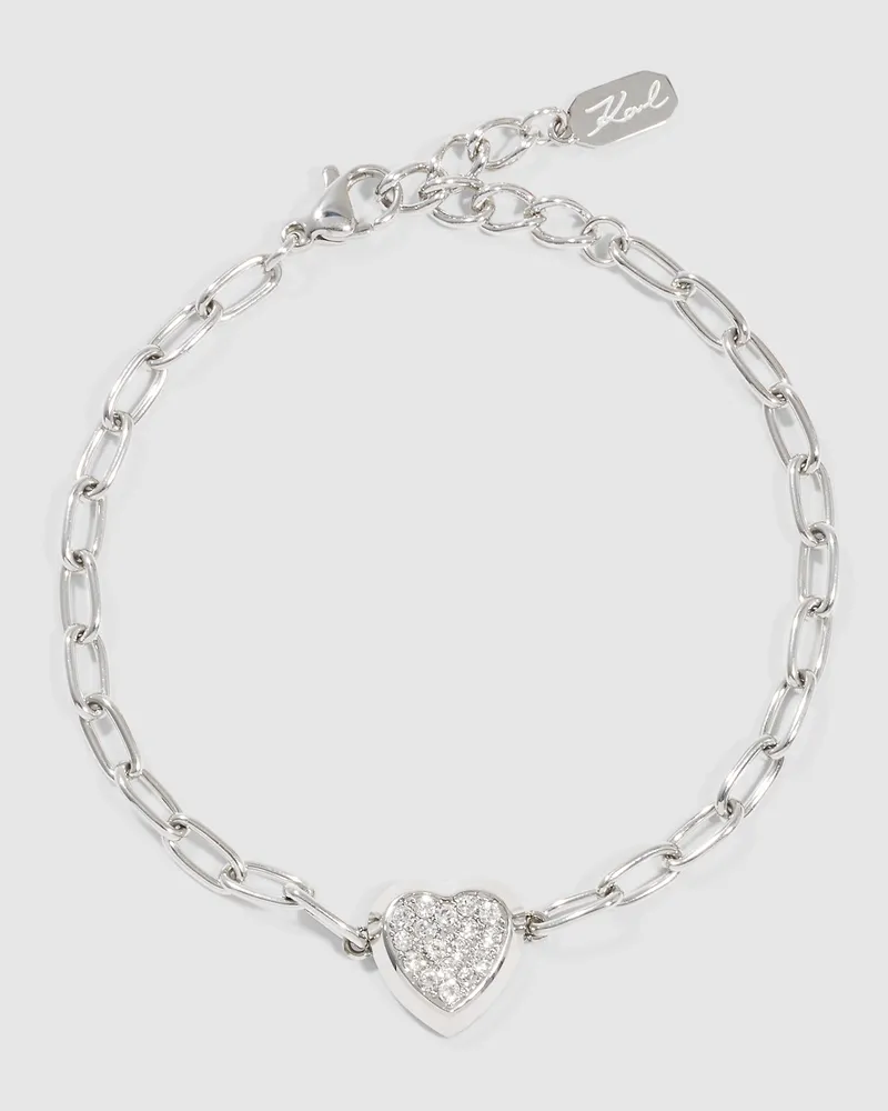 Karl Lagerfeld Pavé-armband Mit Herzanhänger, Damen, Silver, Größe Silver