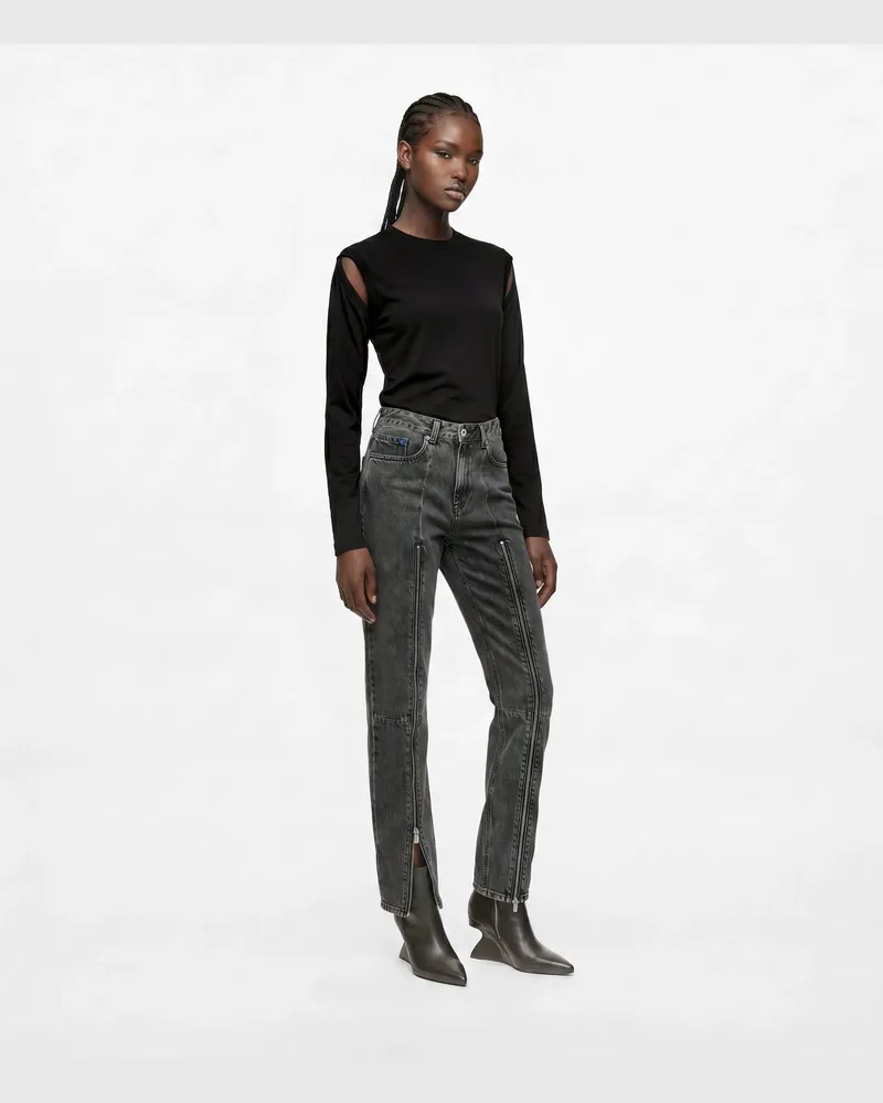 Karl Lagerfeld High-rise Straight Jeans Mit Reißverschluss, Female, Stone Washed Schwarz, Size Black
