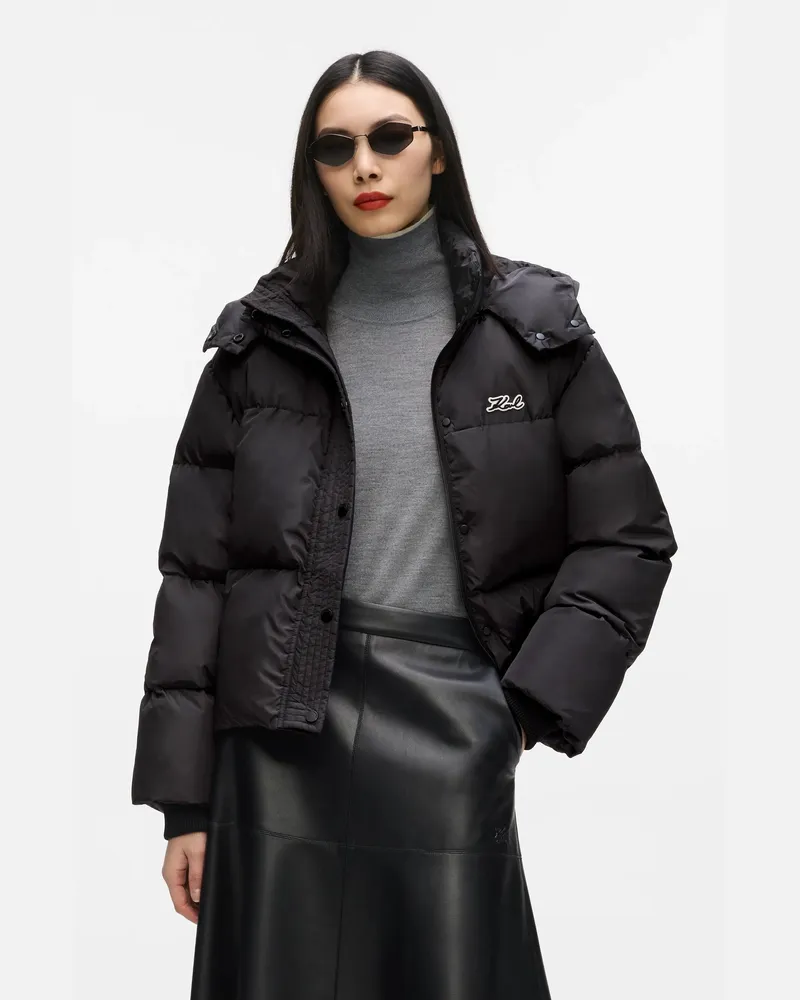 Karl Lagerfeld Kurze Steppjacke Mit Kapuze, Damen, Schwarz, Größe Schwarz