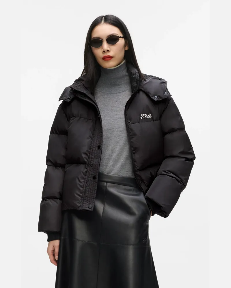 Karl Lagerfeld Kurze Steppjacke Mit Kapuze, Damen, Schwarz, Größe Schwarz