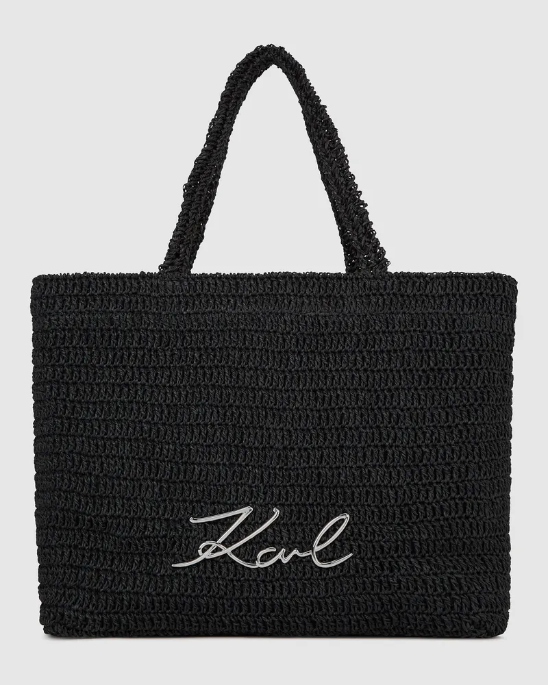 Karl Lagerfeld K/signature Gehäkelte Strandtasche, Female, Schwarz, Size Black