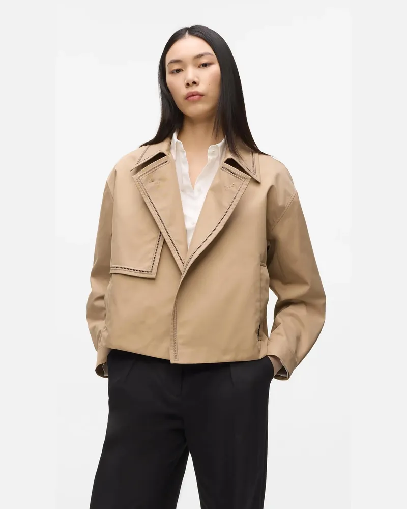 Karl Lagerfeld Kurzer Trenchcoat Mit Cut-out-stickerei, Female, Nougat, Size Beige