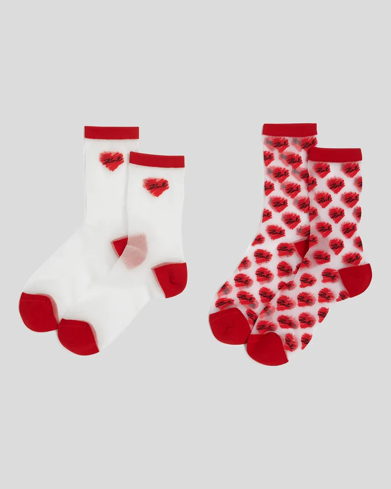 Karl Lagerfeld K/heart mesh-socken – 2er-set, Frau, Klassisches Rot, Größe Klassisches
