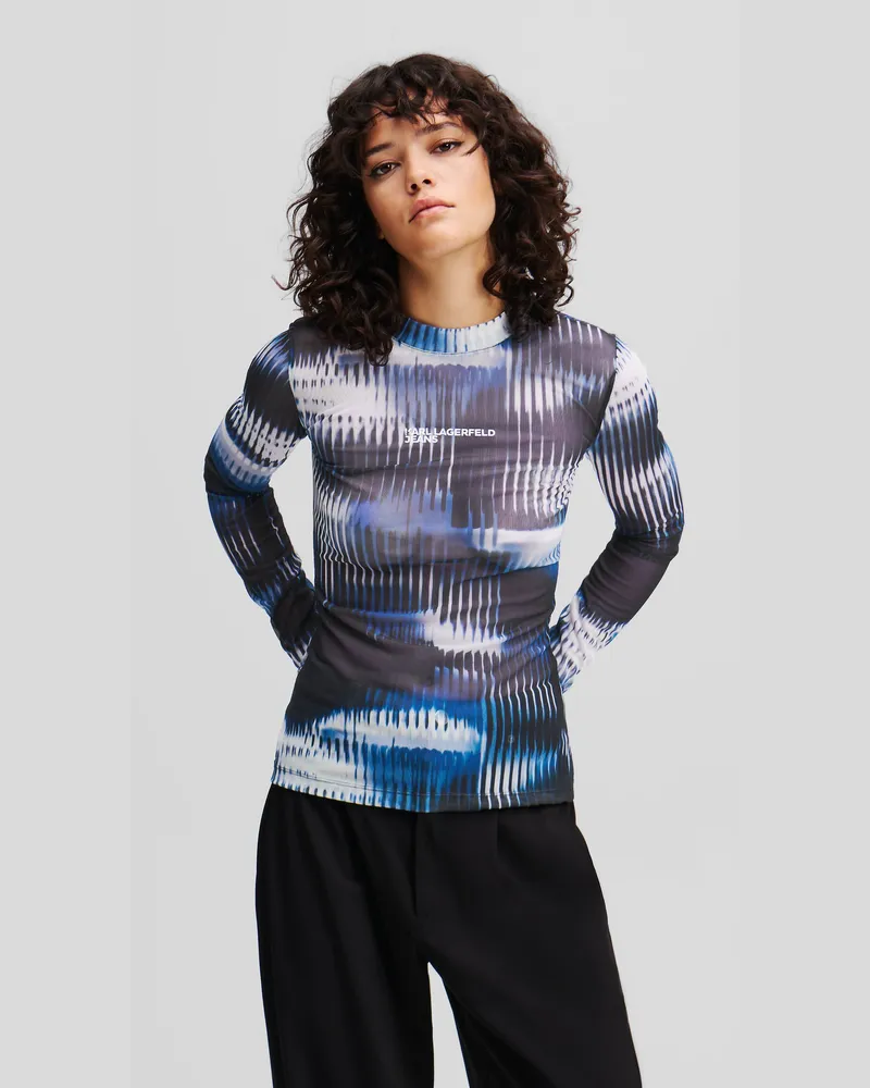 Karl Lagerfeld Mesh-top Mit Glitch-print, Frau, All Over Midnight Glitched Glass Muster, Größe All