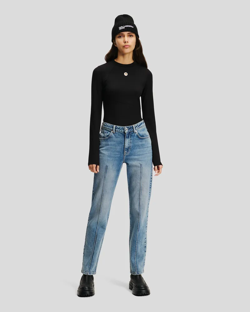 Karl Lagerfeld Jeans Mit Eng Zulaufendem Bein Und Hohem Bund, Frau, Verblichenes Mittelblau, Größe Verblichenes