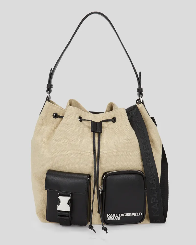 Karl Lagerfeld Beuteltasche Aus Canvas Im Utility-stil, Frau, Beige/Schwarz, Größe Beige