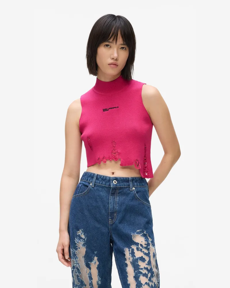 Karl Lagerfeld Strickoberteil Im Used-look, Damen, Very Berry, Größe Very