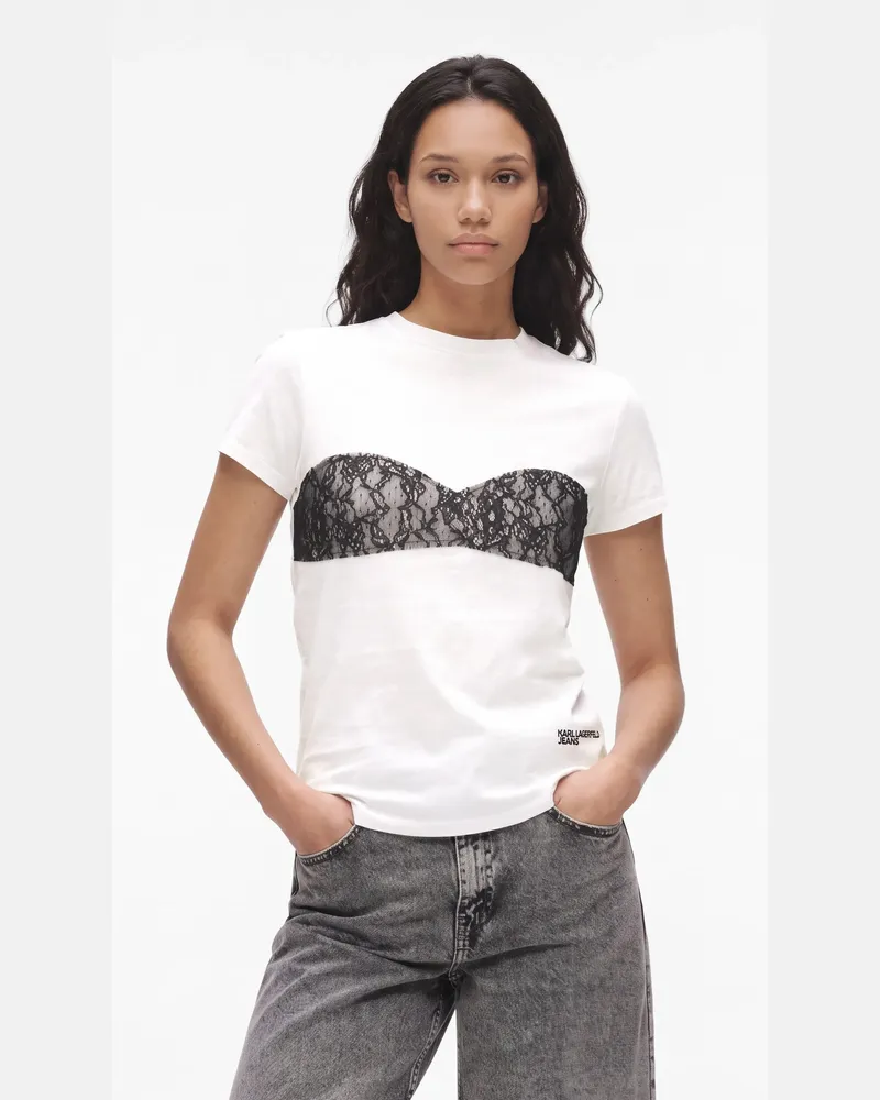 Karl Lagerfeld T-shirt Mit Spitzenapplikation, Female, Weiss, Size White