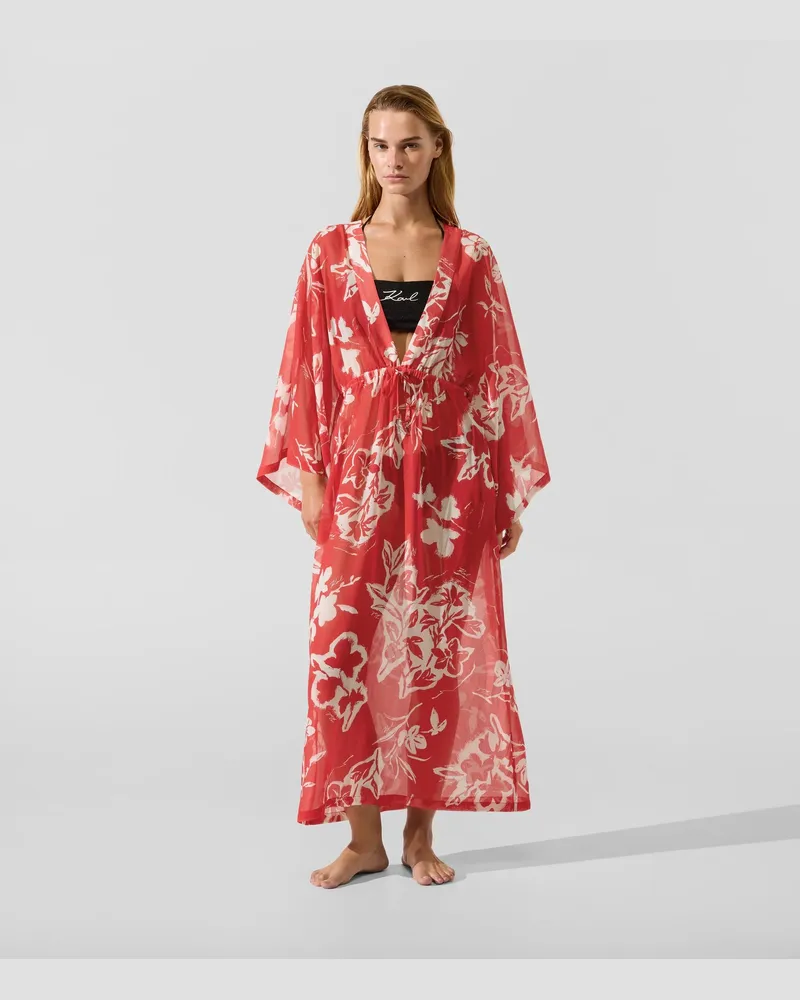 Karl Lagerfeld Maxi-kaftan Mit Blumenmuster, Female, Red Floral All Over Print, Size Red