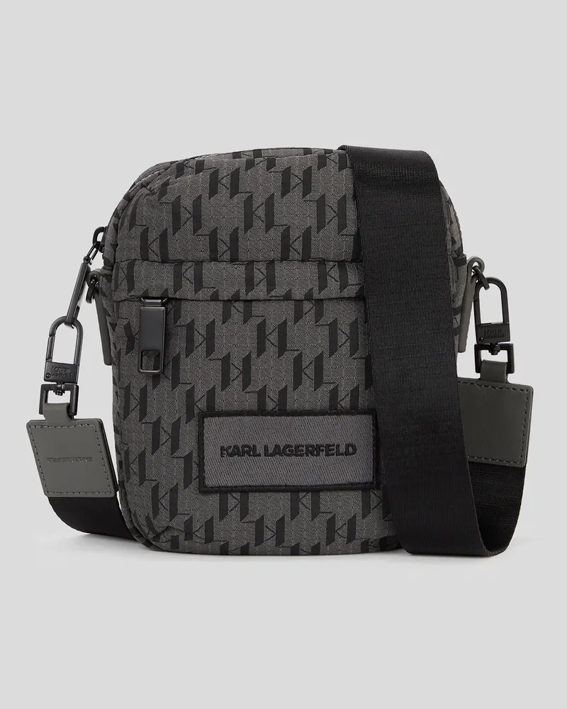 Karl Lagerfeld K/monogram Umhängetasche Aus Ripstop, Mann, Schwarz/Grau, Größe Schwarz