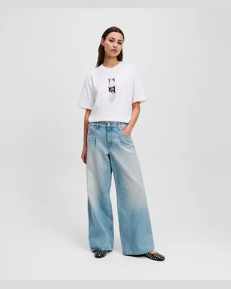 Karl Lagerfeld Jeans Mit Weitem Bein Und Falten, Frau, Verblasstes Sonnenblau, Größe Verblasstes