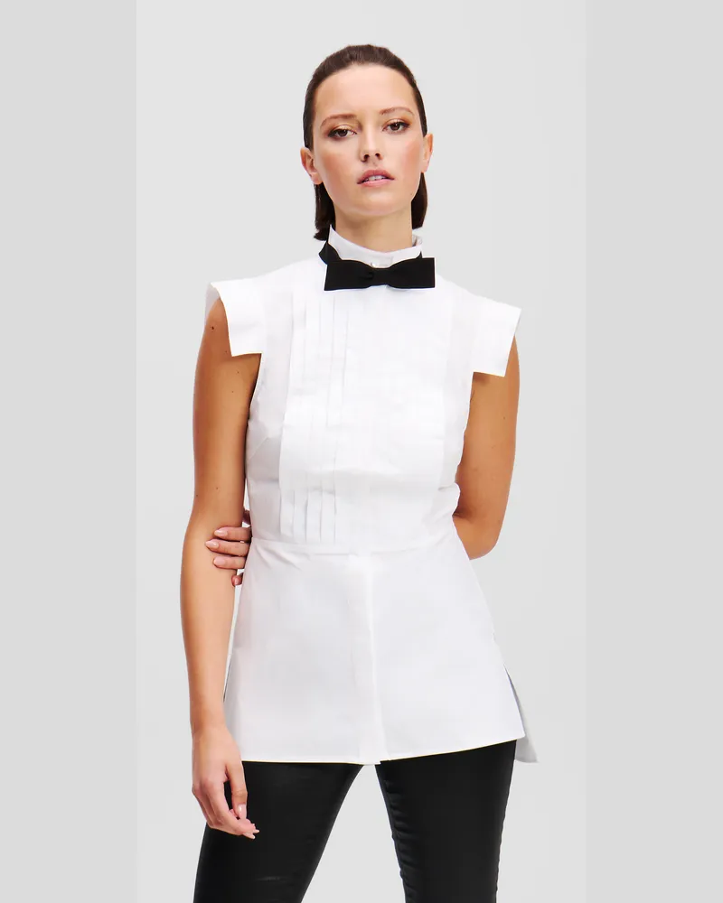 Karl Lagerfeld Ärmellose Bluse Mit Schleife Zum Binden, Frau, Weiss, Größe Weiss