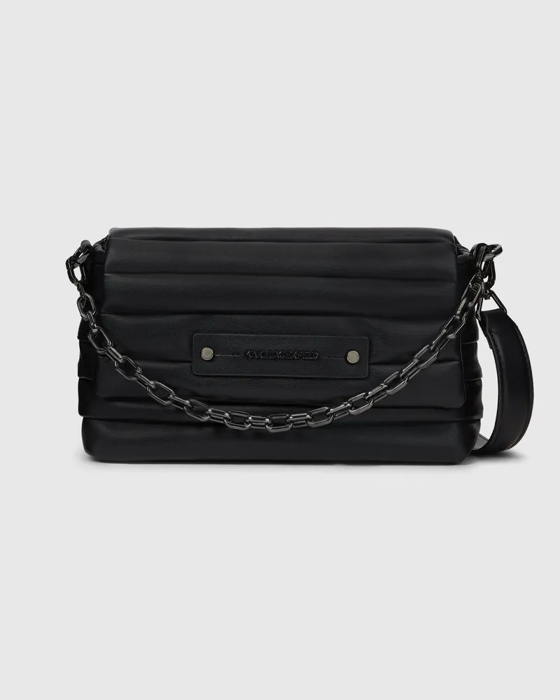 Karl Lagerfeld K/essential Plie Umhängetasche Mit Kette, Female, Schwarz-gunmetal, Size Black