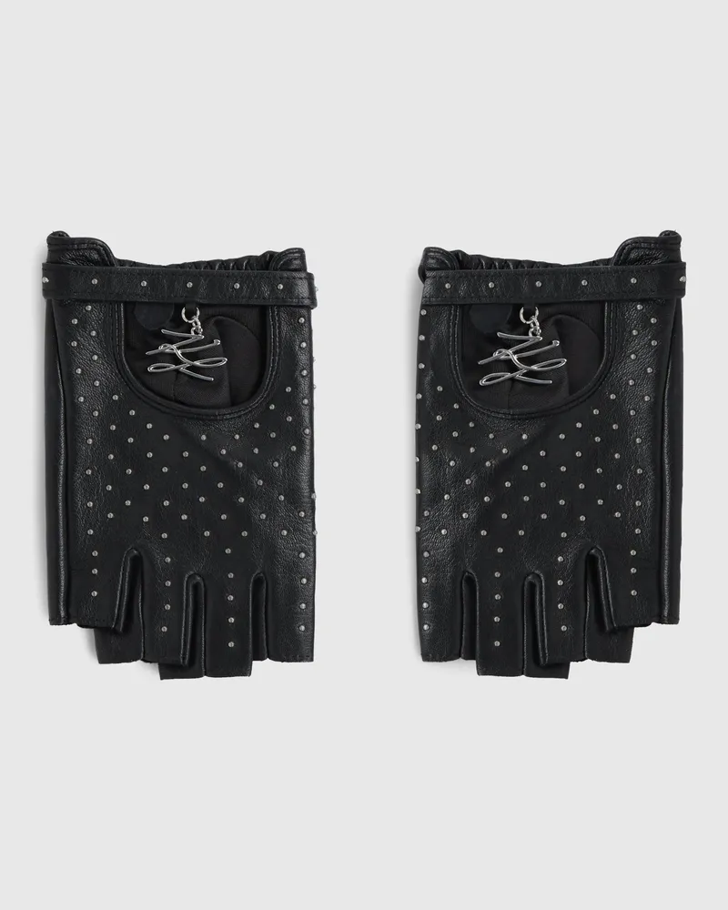 Karl Lagerfeld K/autograph Fingerlose Handschuhe Mit Nieten, Female, Schwarz, Size Black