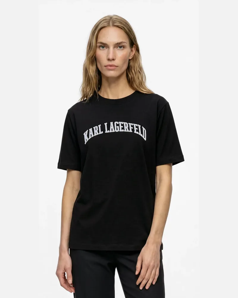 Karl Lagerfeld T-shirt Mit Collegiate-logo, Female, Schwarz, Size Black