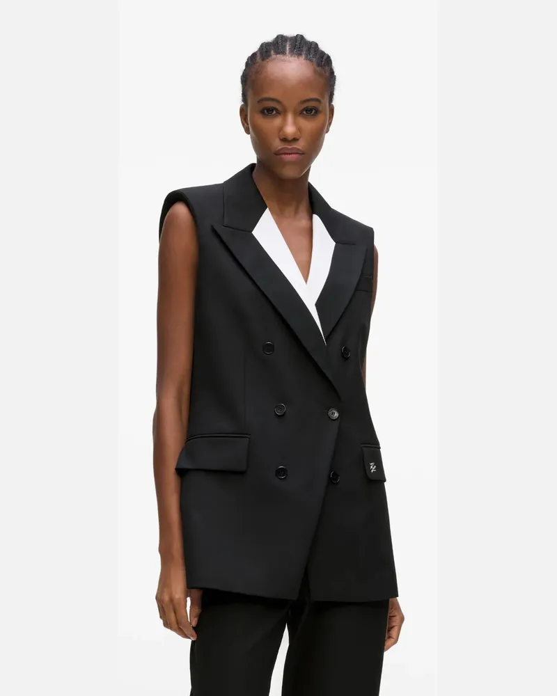 Karl Lagerfeld Schwarz-weiße Taillierte Weste, Female, Schwarz/weiss, Size Black