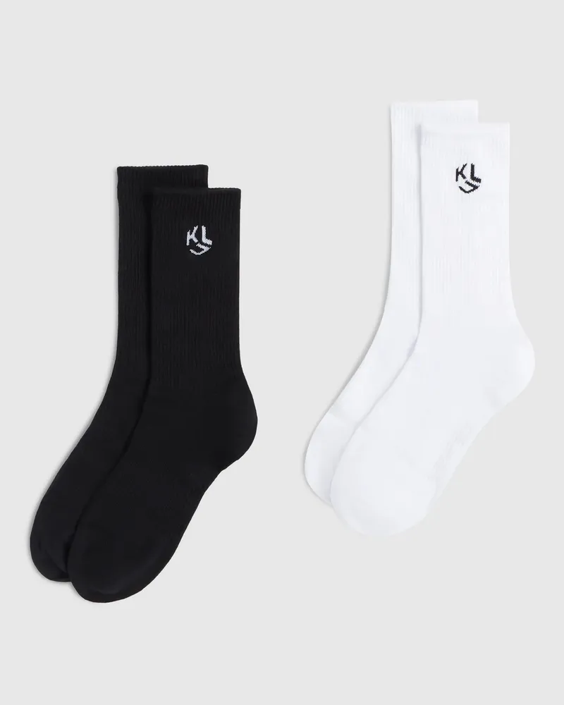 Karl Lagerfeld Monogram-socken In Mittlerer Länge - 2er-packung, Female, Weiss/schwarz, Size White