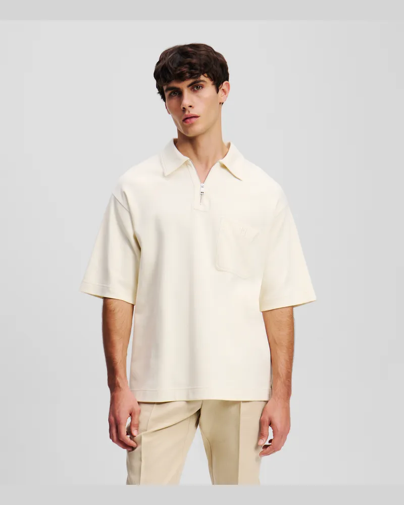 Karl Lagerfeld Monogram Poloshirt Mit Reissverschluss, Mann, Cannoli Creme, Größe Cannoli