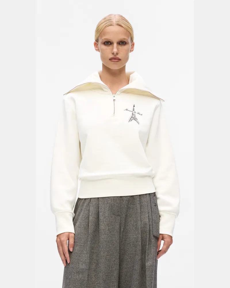 Karl Lagerfeld Sweatshirt Mit Paris-skizze Und Halbem Reißverschluss, Damen, Cannoli Creme, Größe Cannoli