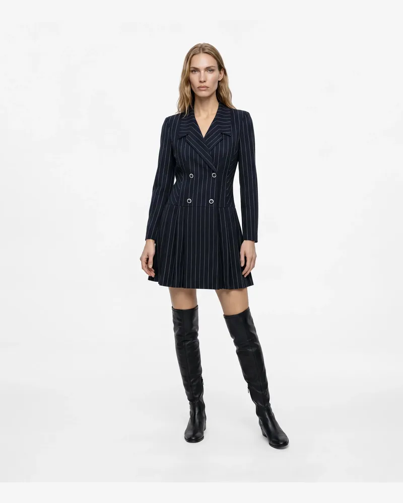 Karl Lagerfeld Nadelstreifen Strickblazer Kleid, Female, Schwarz/weiss/schwarz, Size Black