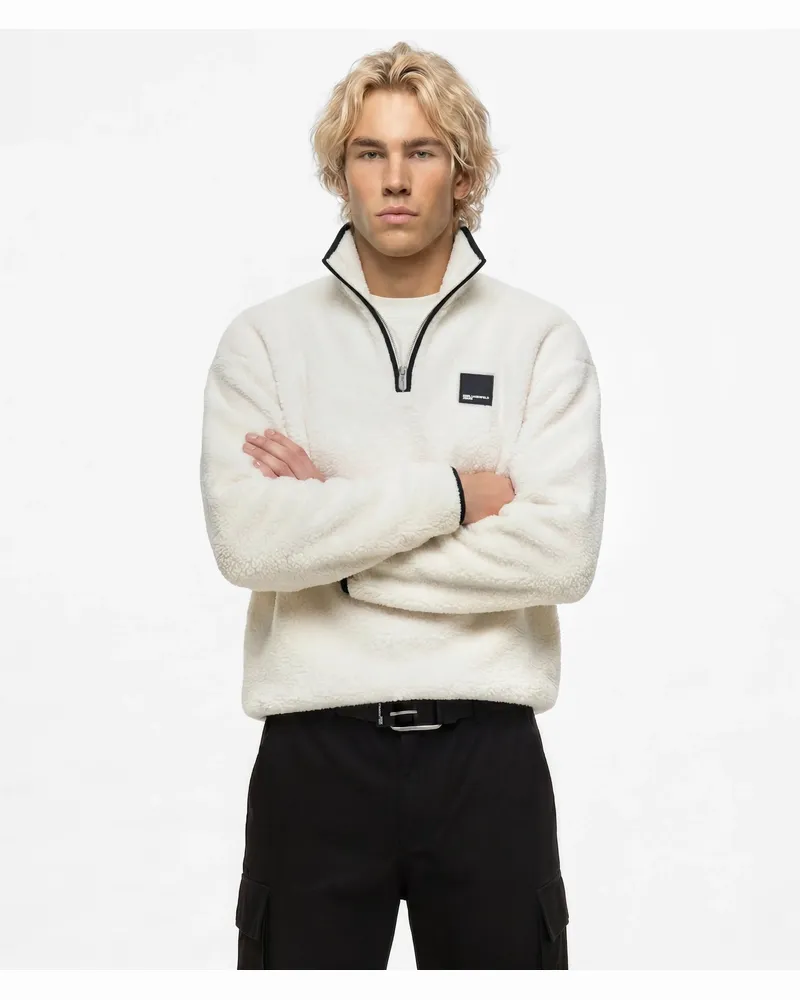 Karl Lagerfeld Fleece-sweatshirt Mit Halbem Reißverschluss, Male, Reiher, Size White