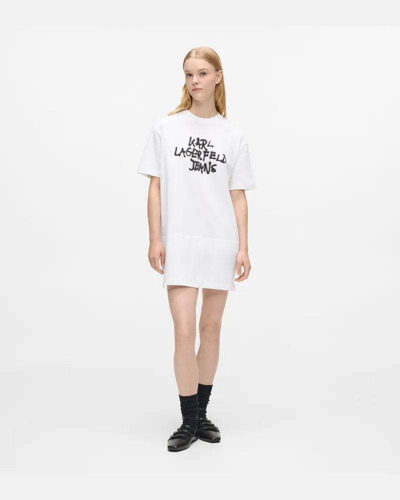 Karl Lagerfeld T-shirt-kleid Mit Graffiti-print, Damen, Weiss, Größe Weiss