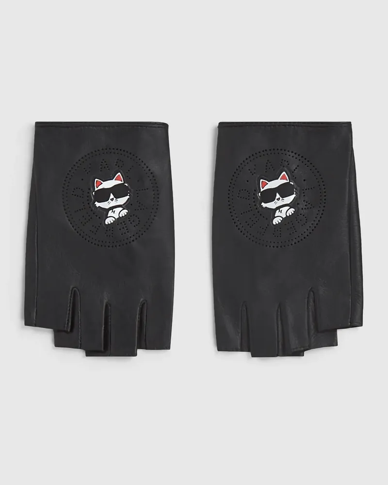 Karl Lagerfeld Ikon Circle Fingerlose Handschuhe Mit Choupette-motiv, Damen, Schwarz, Größe Schwarz