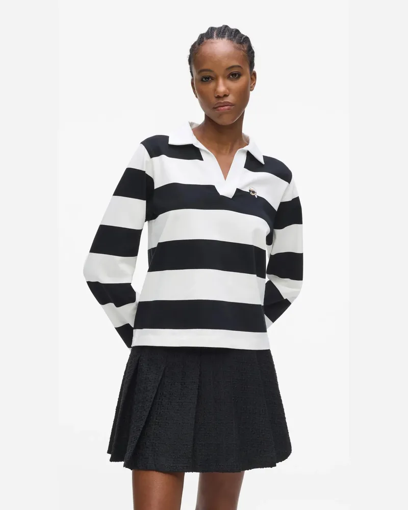 Karl Lagerfeld Rugby-hemd Mit Ikon-streifen, Damen, Schwarze Cannoli Mit Großen Streifen, Größe Schwarze