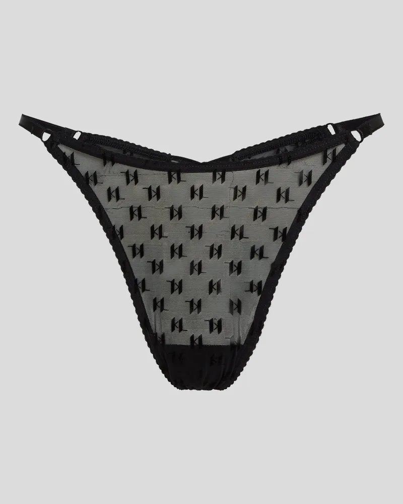 Karl Lagerfeld Monogram Tanga Aus Mesh-material, Frau, Schwarz, Größe Schwarz