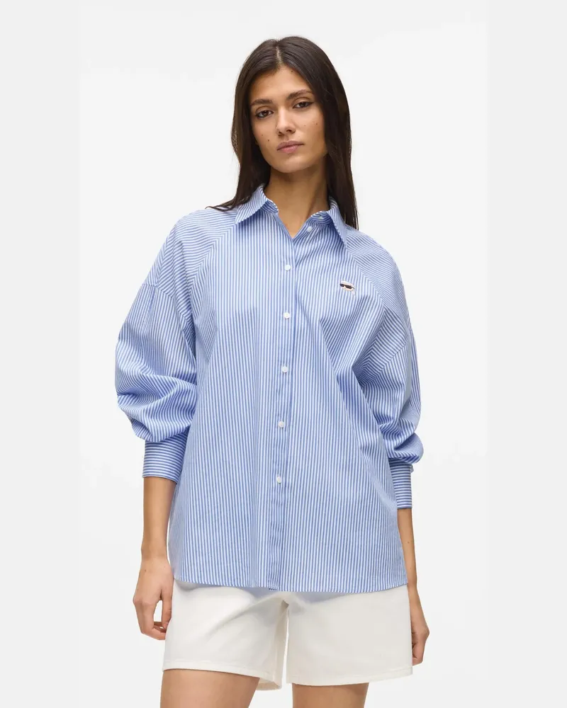 Karl Lagerfeld Ikon Gestreiftes Hemd, Damen, Weiß Und Blau Gestreift, Größe Weiß