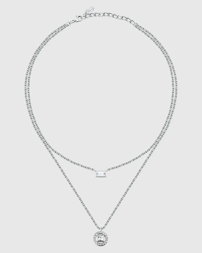 Karl Lagerfeld Halskette Mit Anhänger Aus Kristall Und Doppelter Kette, Damen, Silver, Größe Silver