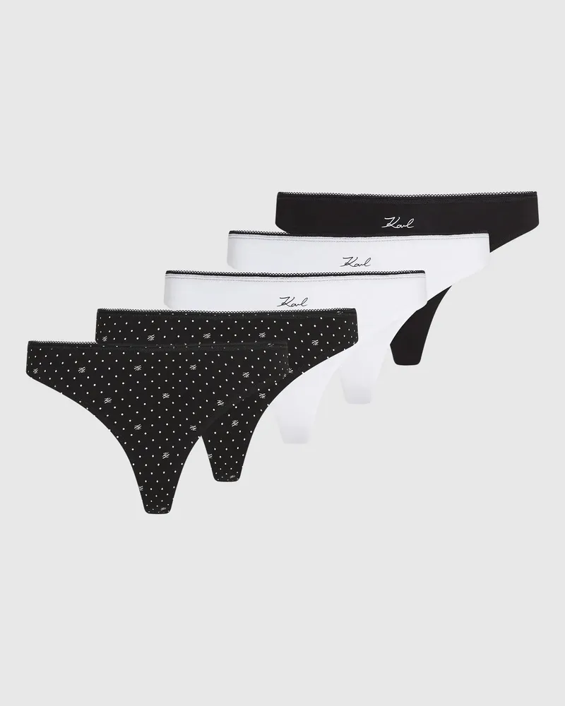 Karl Lagerfeld Tanga Mit Polka-dot-print - 5er Packung, Damen, Schwarz-weiß-schwarz-weiße Punkte, Größe Schwarz-weiß-schwarz-weiße