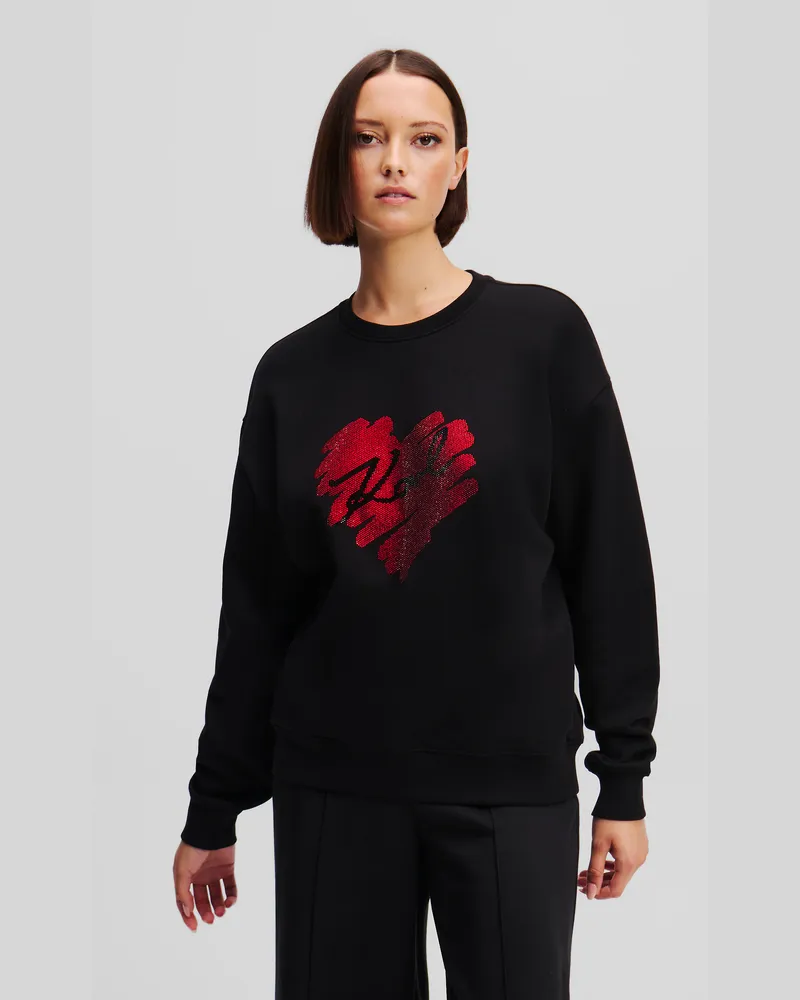 Karl Lagerfeld K/heart sweatshirt Mit strass, Frau, Schwarz, Größe Schwarz