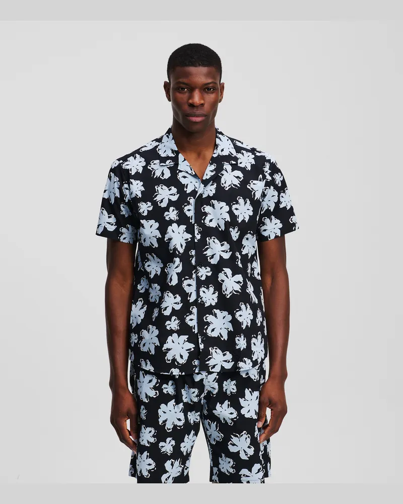 Karl Lagerfeld Hemd Mit Allover-blumenprint, Mann, Schwarz Marineblau, Größe Schwarz