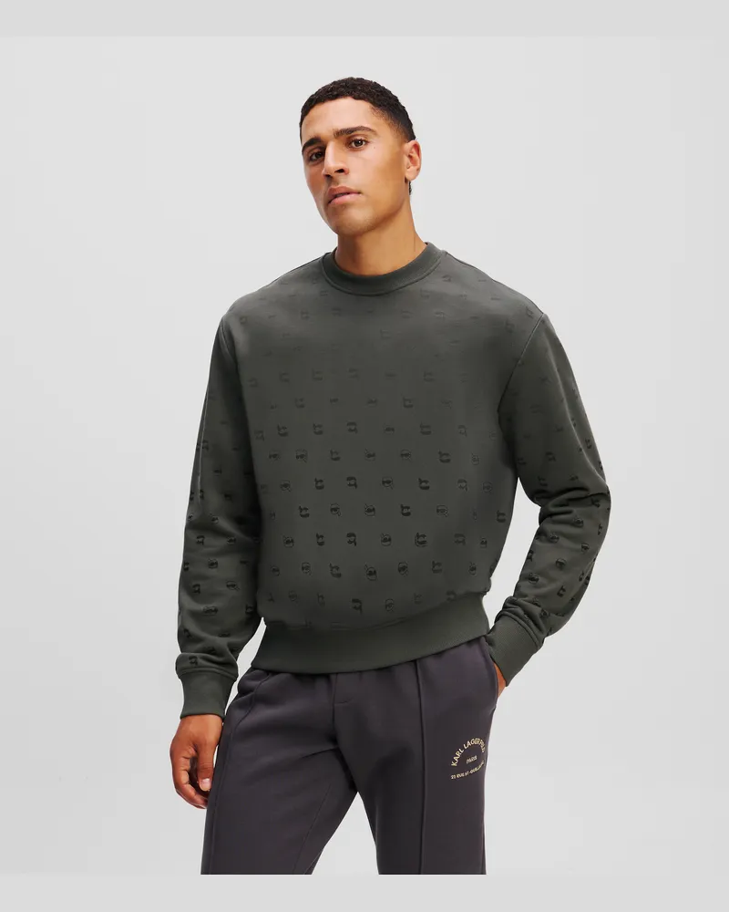 Karl Lagerfeld Ikon sweatshirt Mit All-over-print, Mann, Asphalt, Größe Asphalt