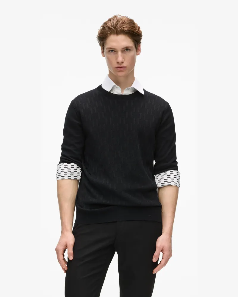 Karl Lagerfeld Pullover Mit Strukturiertem Monogram Und Rundhalsausschnitt, Herren, Schwarz, Größe Schwarz