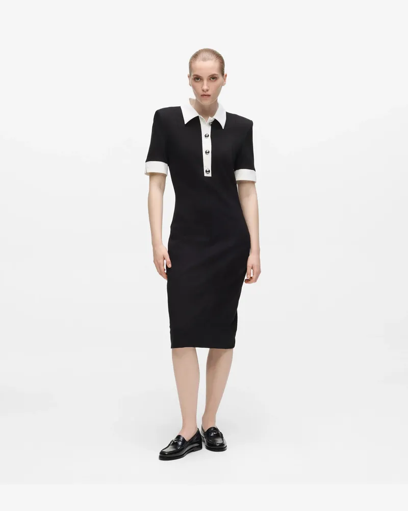 Karl Lagerfeld Kleid Mit Kontrastkragen, Damen, Schwarz/weiss, Größe Schwarz