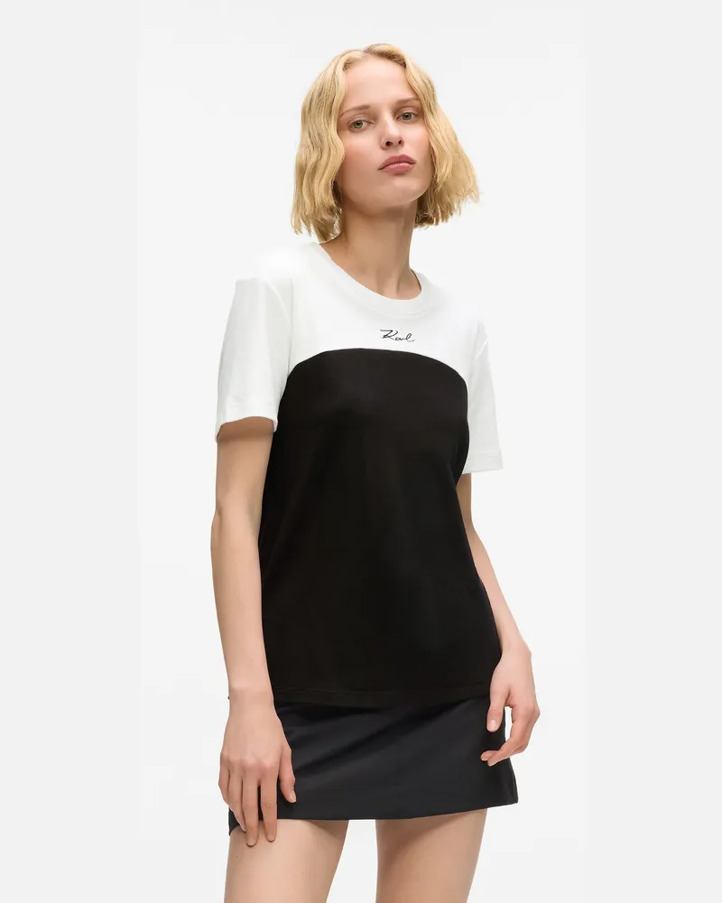 Karl Lagerfeld Signature Einfarbiges T-shirt, Damen, Weiss/schwarz, Größe Weiss