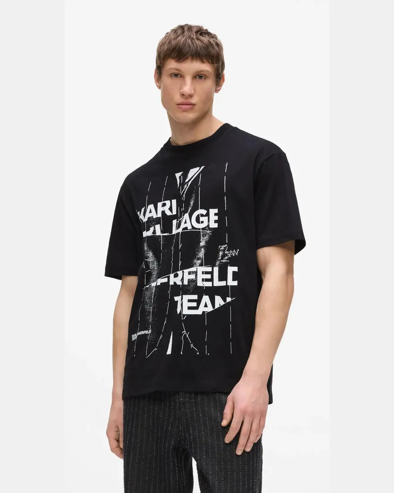 Karl Lagerfeld Legeres T-shirt Mit Grafik In Nadelstreifenoptik, Herren, Schwarz, Größe Schwarz