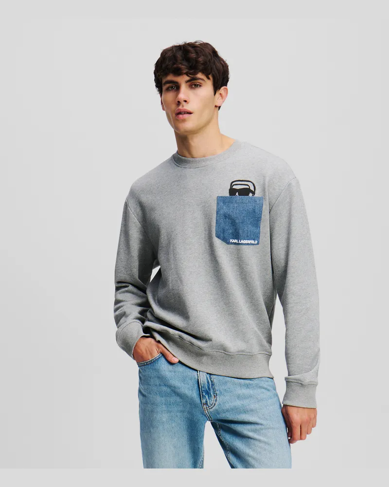 Karl Lagerfeld Ikon Sweatshirt Mit Denim-tasche, Mann, Hellgrau Mel, Größe Hellgrau