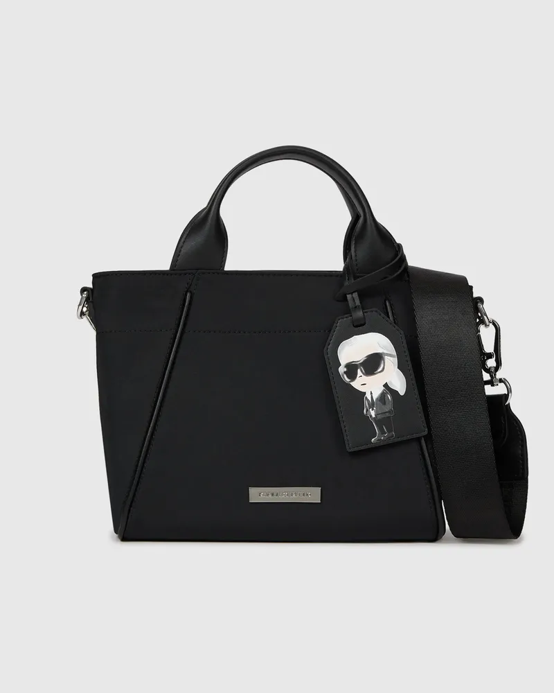 Karl Lagerfeld Ikon Nylon Tote Bag Mit Kleinem Anhänger, Damen, Schwarz, Größe Schwarz