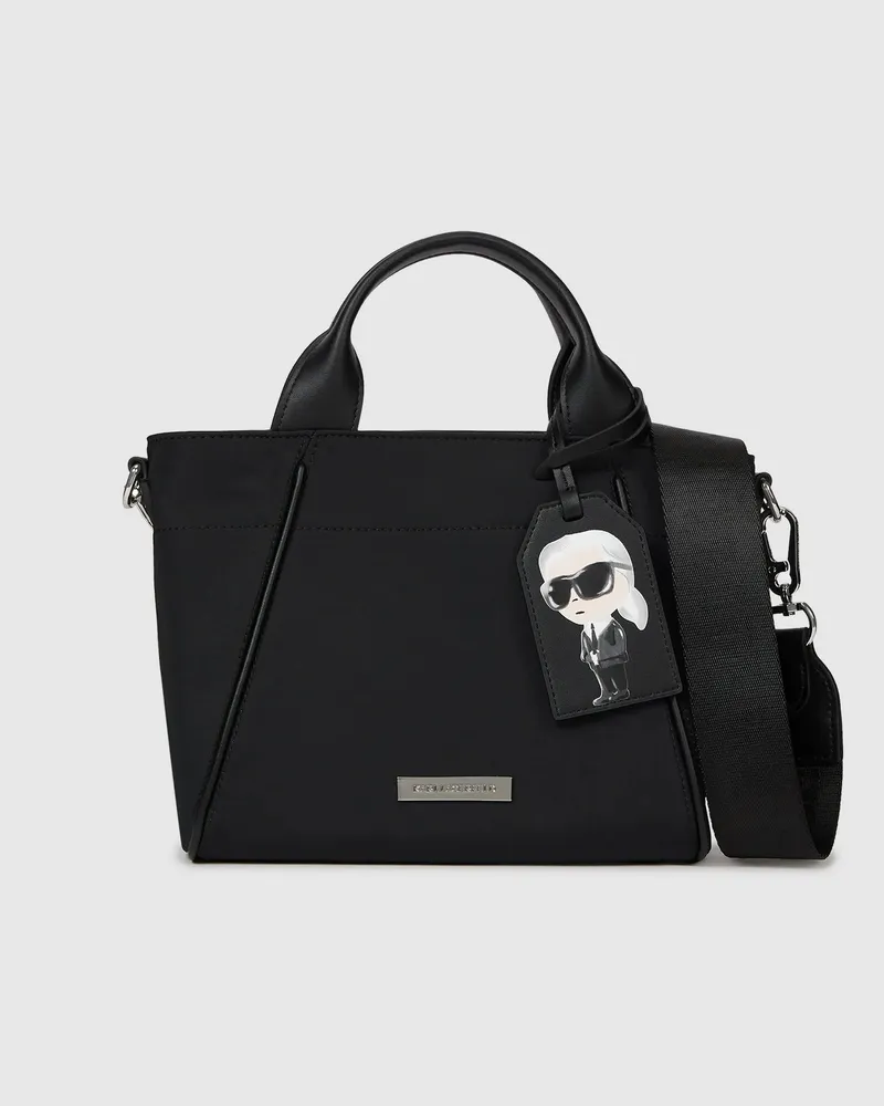 Karl Lagerfeld Ikon Nylon Tote Bag Mit Kleinem Anhänger, Damen, Schwarz, Größe Schwarz