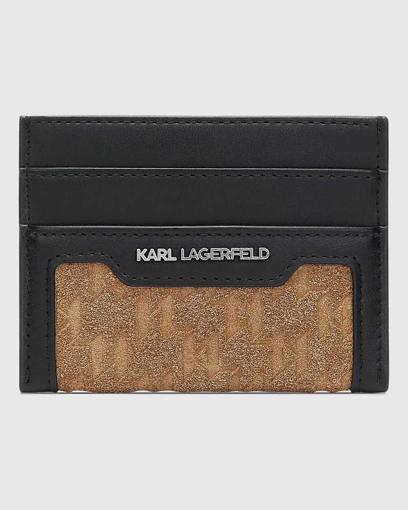 Karl Lagerfeld K/monogram Wildleder-kartenetui, Male, Karamell, Size Brown