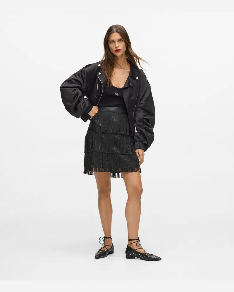Karl Lagerfeld Fransenminirock, Damen, Schwarz, Größe Schwarz