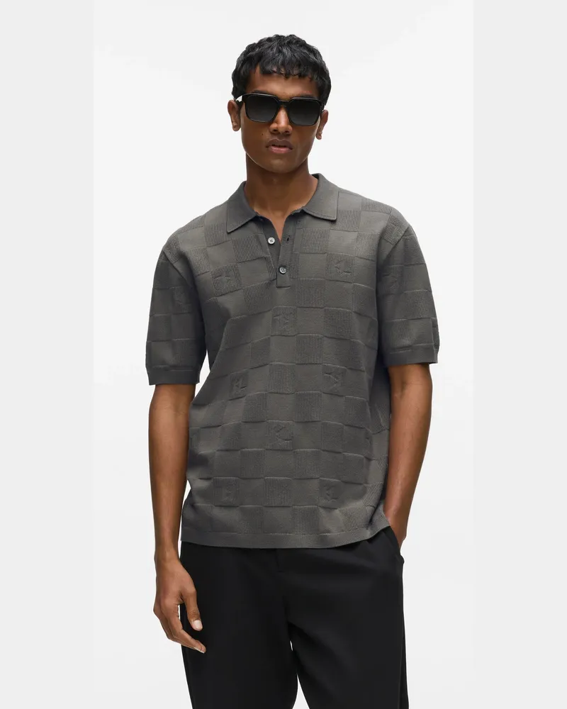 Karl Lagerfeld Poloshirt Mit Monogramm-karomuster, Herren, Schatten, Größe Schatten