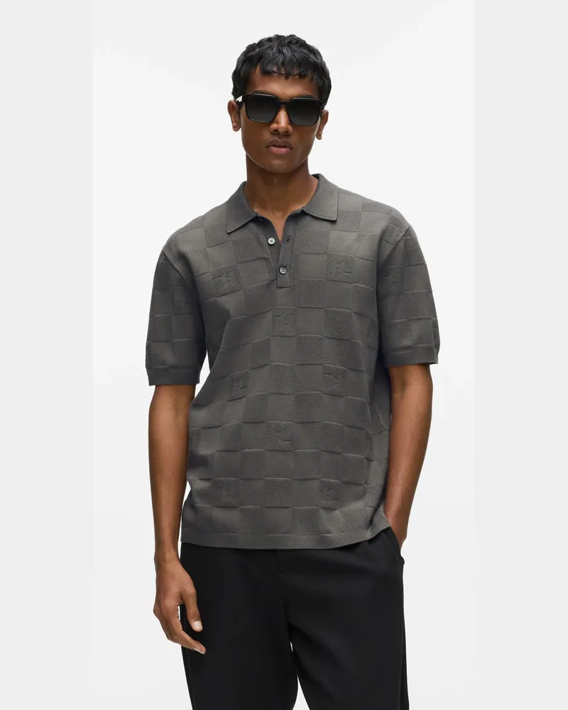 Karl Lagerfeld Poloshirt Mit Monogramm-karomuster, Herren, Schatten, Größe Schatten