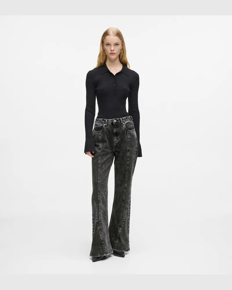 Karl Lagerfeld Flare-jeans Mit Hoher Taille Und Abgesteppter Naht, Damen, Stone Washed Schwarz, Größe Stone