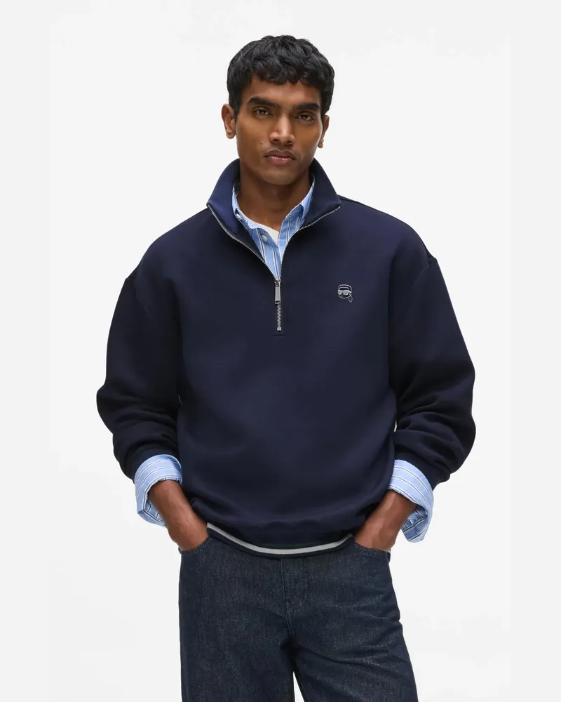 Karl Lagerfeld Ikon Sweatshirt Mit Halbem Reißverschluss, Herren, Peacoat, Größe Peacoat